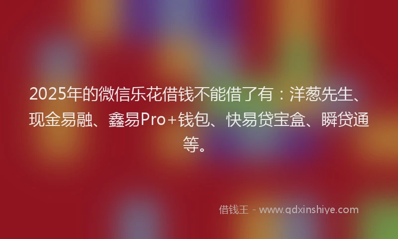 2025年的微信乐花借钱不能借了有：洋葱先生、现金易融、鑫易Pro+钱包、快易贷宝盒、瞬贷通等。