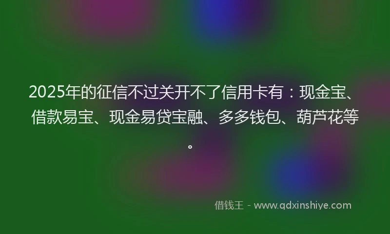 2025年的征信不过关开不了信用卡有：现金宝、借款易宝、现金易贷宝融、多多钱包、葫芦花等。