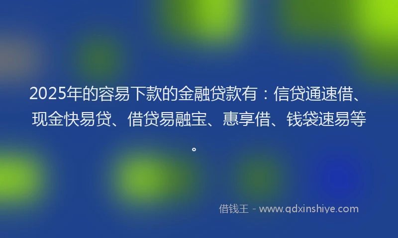 2025年的容易下款的金融贷款有：信贷通速借、现金快易贷、借贷易融宝、惠享借、钱袋速易等。