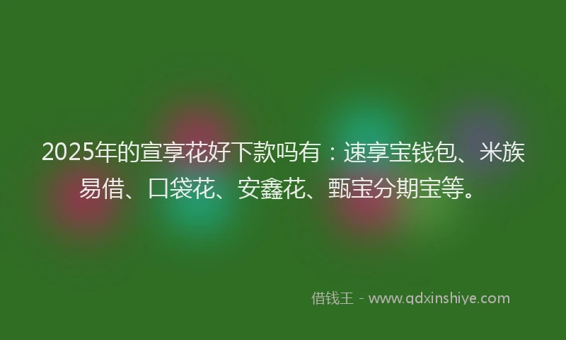2025年的宣享花好下款吗有：速享宝钱包、米族易借、口袋花、安鑫花、甄宝分期宝等。