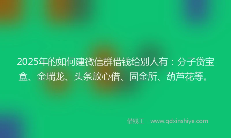 2025年的如何建微信群借钱给别人有：分子贷宝盒、金瑞龙、头条放心借、固金所、葫芦花等。