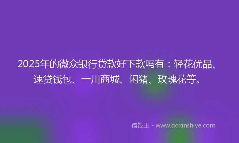 2025年的微众银行贷款好下款吗有：轻花优品、速贷钱包、一川商城、闲猪、玫瑰花等。