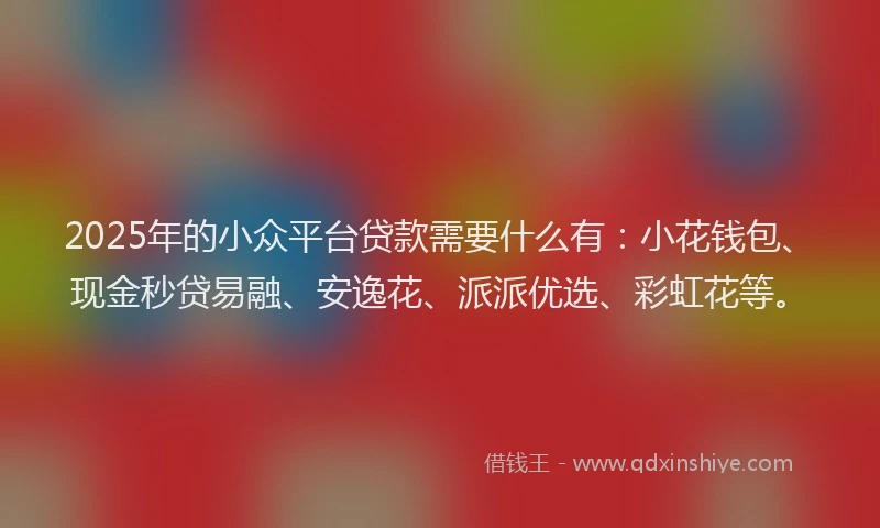 2025年的小众平台贷款需要什么有：小花钱包、现金秒贷易融、安逸花、派派优选、彩虹花等。