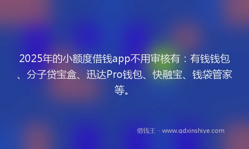 2025年的小额度借钱app不用审核有：有钱钱包、分子贷宝盒、迅达Pro钱包、快融宝、钱袋管家等。