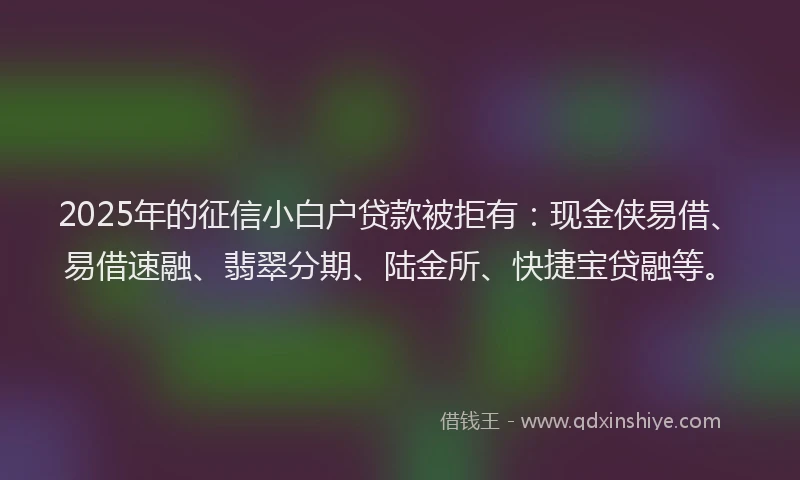 2025年的征信小白户贷款被拒有：现金侠易借、易借速融、翡翠分期、陆金所、快捷宝贷融等。