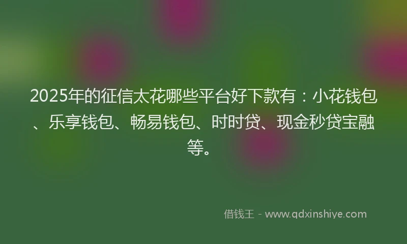 2025年的征信太花哪些平台好下款有：小花钱包、乐享钱包、畅易钱包、时时贷、现金秒贷宝融等。