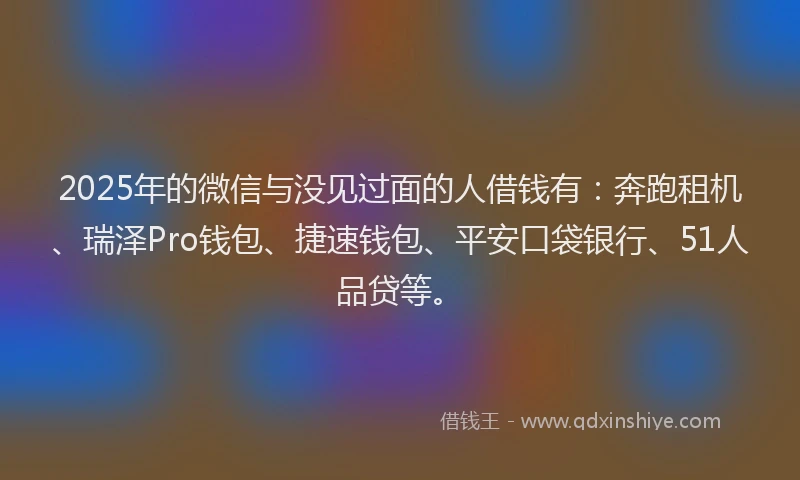 2025年的微信与没见过面的人借钱有：奔跑租机、瑞泽Pro钱包、捷速钱包、平安口袋银行、51人品贷等。