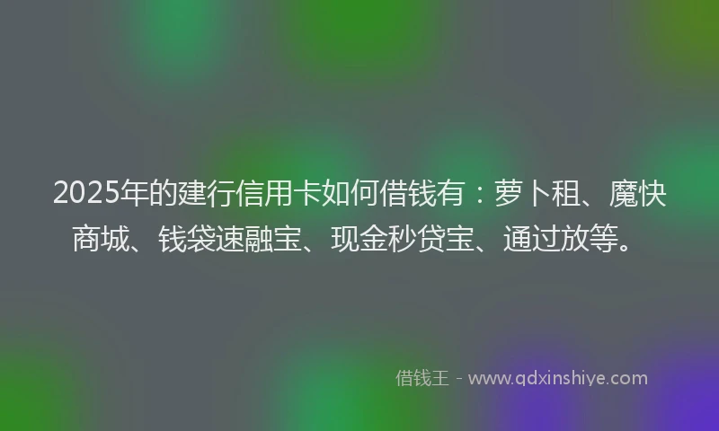 2025年的建行信用卡如何借钱有：萝卜租、魔快商城、钱袋速融宝、现金秒贷宝、通过放等。