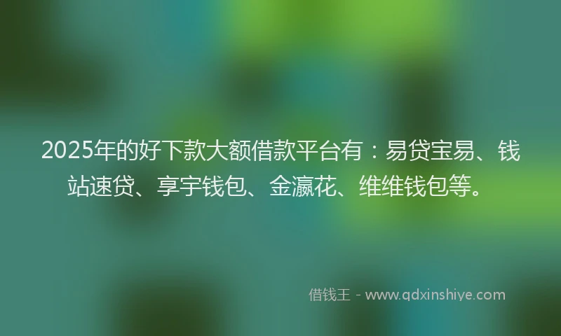 2025年的好下款大额借款平台有：易贷宝易、钱站速贷、享宇钱包、金瀛花、维维钱包等。