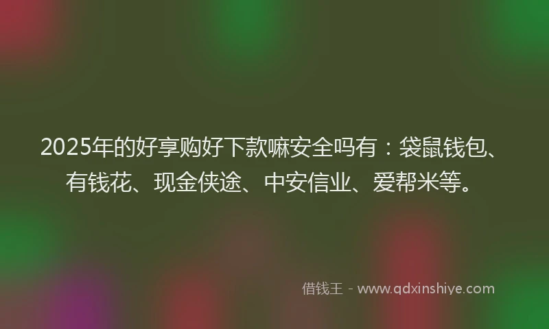 2025年的好享购好下款嘛安全吗有：袋鼠钱包、有钱花、现金侠途、中安信业、爱帮米等。
