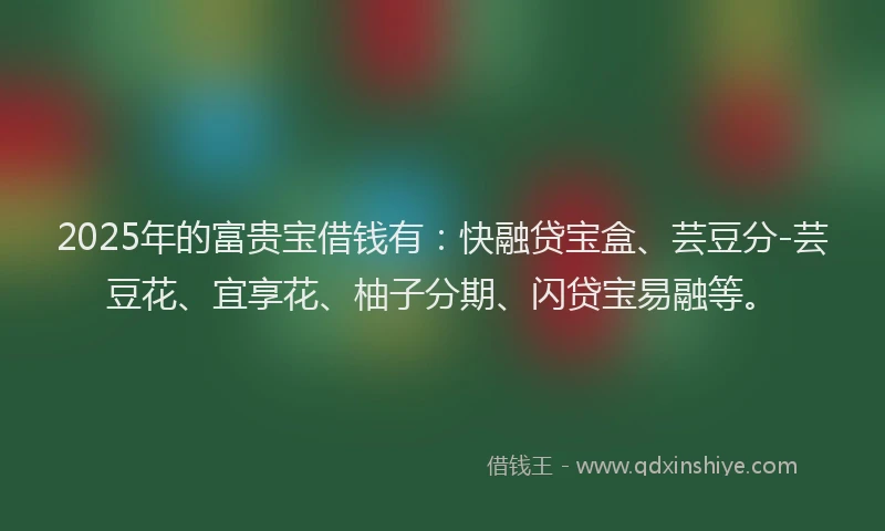 2025年的富贵宝借钱有：快融贷宝盒、芸豆分-芸豆花、宜享花、柚子分期、闪贷宝易融等。