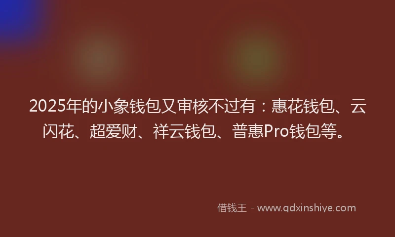 2025年的小象钱包又审核不过有：惠花钱包、云闪花、超爱财、祥云钱包、普惠Pro钱包等。