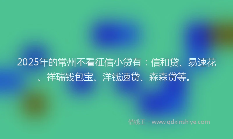2025年的常州不看征信小贷有：信和贷、易速花、祥瑞钱包宝、洋钱速贷、森森贷等。