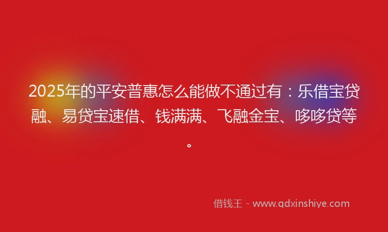2025年的平安普惠怎么能做不通过有：乐借宝贷融、易贷宝速借、钱满满、飞融金宝、哆哆贷等。