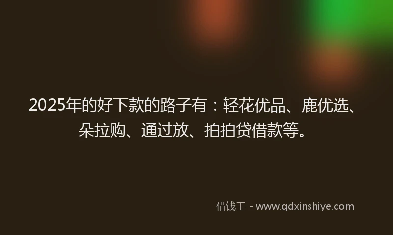 2025年的好下款的路子有：轻花优品、鹿优选、朵拉购、通过放、拍拍贷借款等。