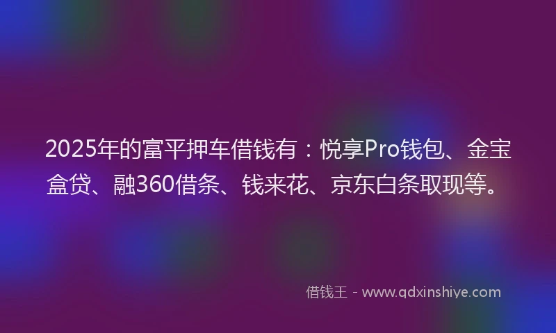 2025年的富平押车借钱有：悦享Pro钱包、金宝盒贷、融360借条、钱来花、京东白条取现等。