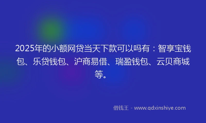 2025年的小额网贷当天下款可以吗有：智享宝钱包、乐贷钱包、沪商易借、瑞盈钱包、云贝商城等。