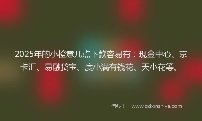 2025年的小橙意几点下款容易有：现金中心、京卡汇、易融贷宝、度小满有钱花、天小花等。