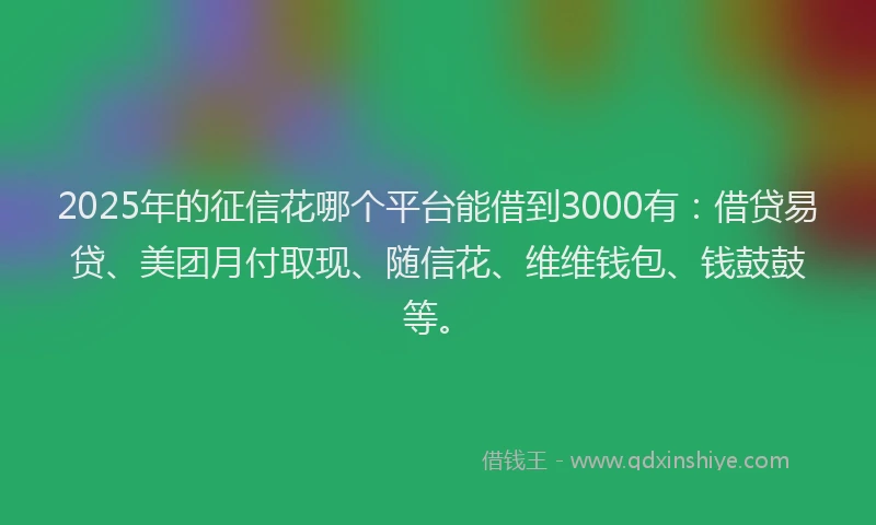 2025年的征信花哪个平台能借到3000有：借贷易贷、美团月付取现、随信花、维维钱包、钱鼓鼓等。