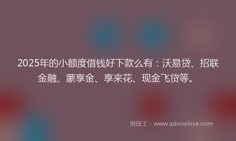 2025年的小额度借钱好下款么有：沃易贷、招联金融、蒙享金、享来花、现金飞贷等。