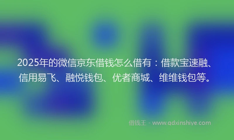 2025年的微信京东借钱怎么借有：借款宝速融、信用易飞、融悦钱包、优者商城、维维钱包等。
