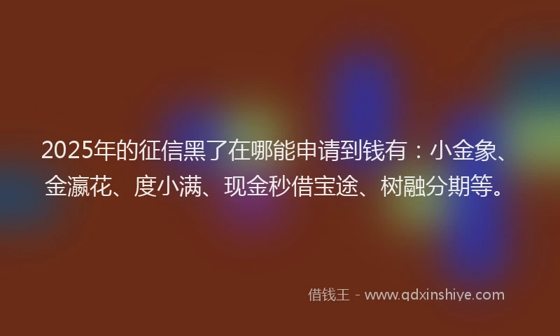 2025年的征信黑了在哪能申请到钱有：小金象、金瀛花、度小满、现金秒借宝途、树融分期等。