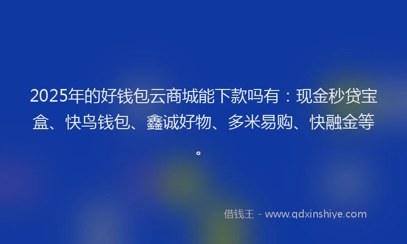 2025年的好钱包云商城能下款吗有：现金秒贷宝盒、快鸟钱包、鑫诚好物、多米易购、快融金等。