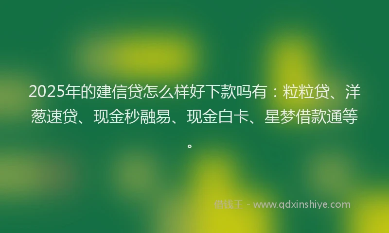 2025年的建信贷怎么样好下款吗有：粒粒贷、洋葱速贷、现金秒融易、现金白卡、星梦借款通等。