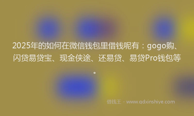 2025年的如何在微信钱包里借钱呢有：gogo购、闪贷易贷宝、现金侠途、还易贷、易贷Pro钱包等。