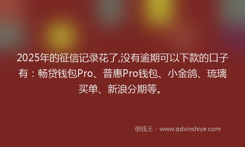 2025年的征信记录花了,没有逾期可以下款的口子有：畅贷钱包Pro、普惠Pro钱包、小金鸽、琉璃买单、新浪分期等。