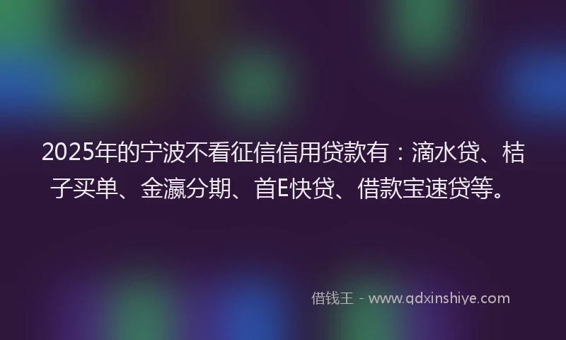 2025年的宁波不看征信信用贷款有：滴水贷、桔子买单、金瀛分期、首E快贷、借款宝速贷等。