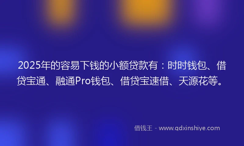 2025年的容易下钱的小额贷款有：时时钱包、借贷宝通、融通Pro钱包、借贷宝速借、天源花等。