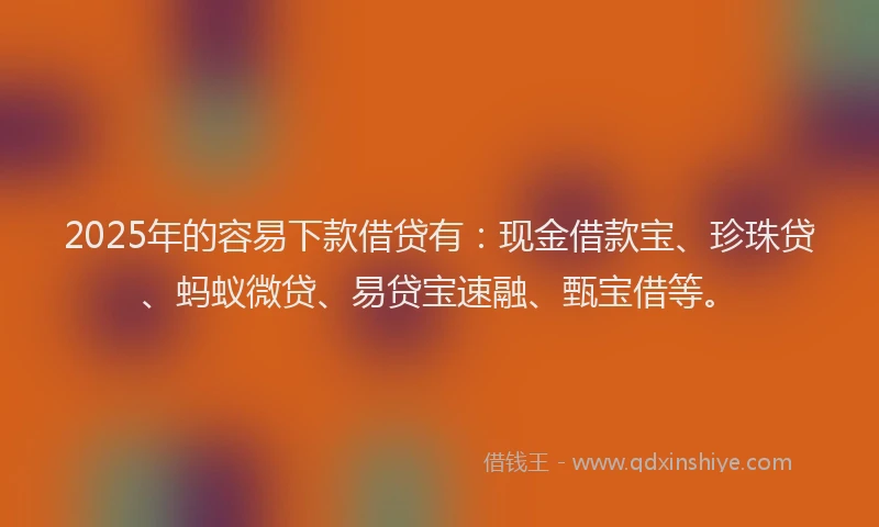 2025年的容易下款借贷有：现金借款宝、珍珠贷、蚂蚁微贷、易贷宝速融、甄宝借等。