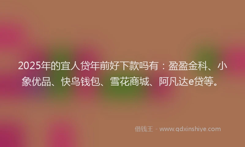 2025年的宜人贷年前好下款吗有：盈盈金科、小象优品、快鸟钱包、雪花商城、阿凡达e贷等。