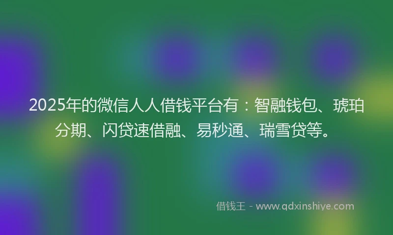 2025年的微信人人借钱平台有：智融钱包、琥珀分期、闪贷速借融、易秒通、瑞雪贷等。