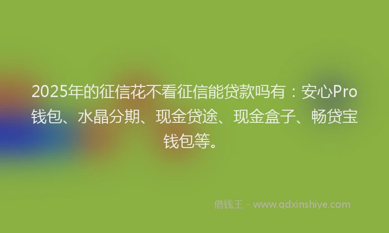 2025年的征信花不看征信能贷款吗有：安心Pro钱包、水晶分期、现金贷途、现金盒子、畅贷宝钱包等。