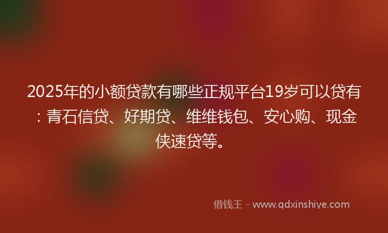 2025年的小额贷款有哪些正规平台19岁可以贷有：青石信贷、好期贷、维维钱包、安心购、现金侠速贷等。