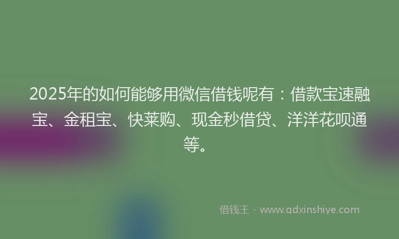 2025年的如何能够用微信借钱呢有：借款宝速融宝、金租宝、快莱购、现金秒借贷、洋洋花呗通等。