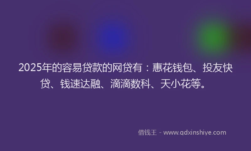 2025年的容易贷款的网贷有：惠花钱包、投友快贷、钱速达融、滴滴数科、天小花等。