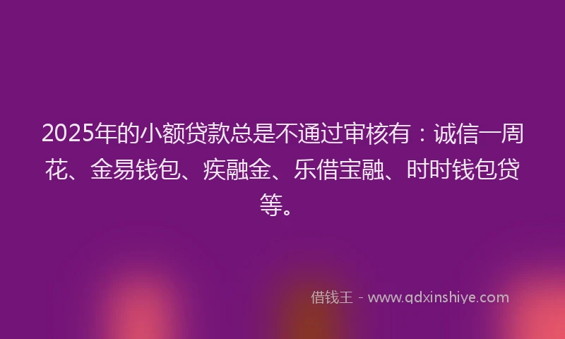 2025年的小额贷款总是不通过审核有：诚信一周花、金易钱包、疾融金、乐借宝融、时时钱包贷等。