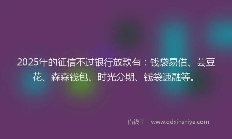 2025年的征信不过银行放款有：钱袋易借、芸豆花、森森钱包、时光分期、钱袋速融等。