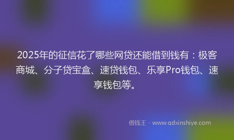 2025年的征信花了哪些网贷还能借到钱有：极客商城、分子贷宝盒、速贷钱包、乐享Pro钱包、速享钱包等。