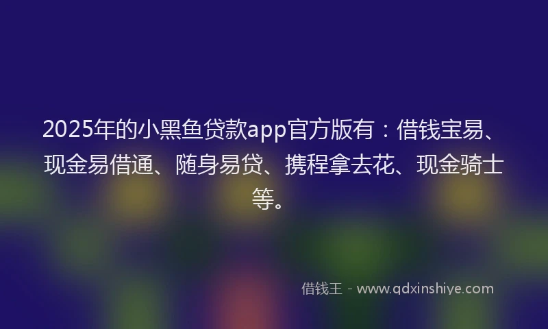 2025年的小黑鱼贷款app官方版有：借钱宝易、现金易借通、随身易贷、携程拿去花、现金骑士等。