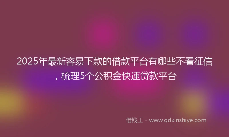 2025年最新容易下款的借款平台有哪些不看征信，梳理5个公积金快速贷款平台