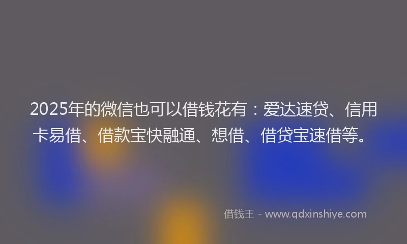 2025年的微信也可以借钱花有：爱达速贷、信用卡易借、借款宝快融通、想借、借贷宝速借等。