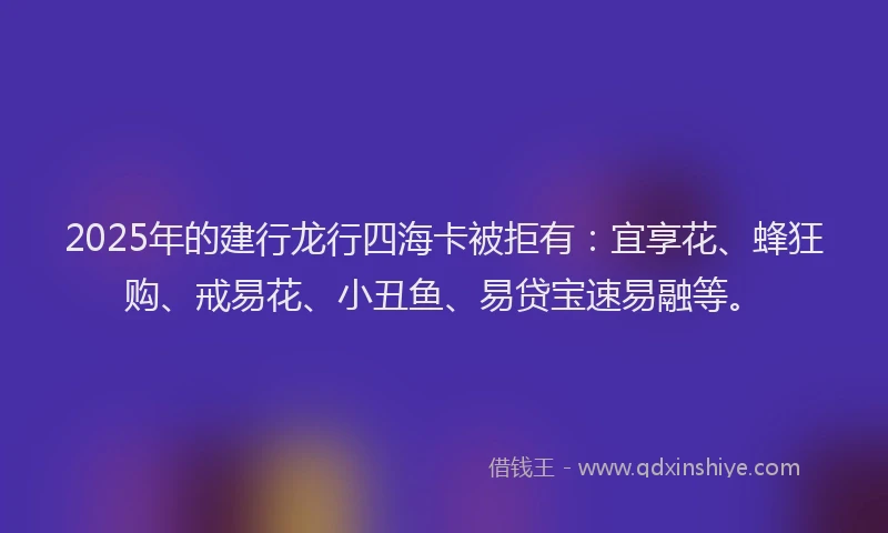 2025年的建行龙行四海卡被拒有：宜享花、蜂狂购、戒易花、小丑鱼、易贷宝速易融等。