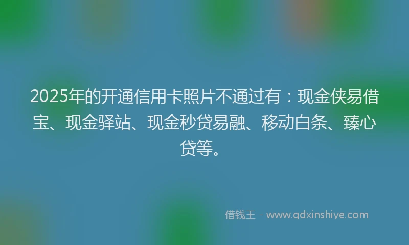 2025年的开通信用卡照片不通过有：现金侠易借宝、现金驿站、现金秒贷易融、移动白条、臻心贷等。