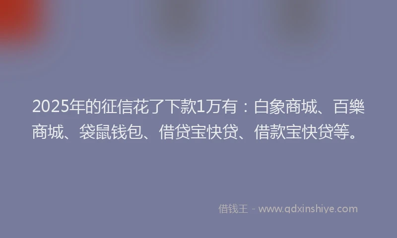 2025年的征信花了下款1万有：白象商城、百樂商城、袋鼠钱包、借贷宝快贷、借款宝快贷等。