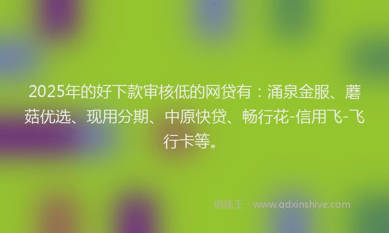 2025年的好下款审核低的网贷有：涌泉金服、蘑菇优选、现用分期、中原快贷、畅行花-信用飞-飞行卡等。