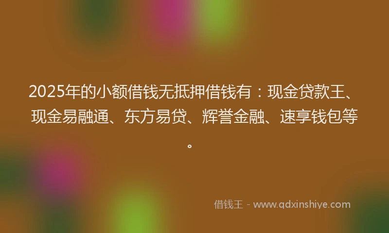 2025年的小额借钱无抵押借钱有：现金贷款王、现金易融通、东方易贷、辉誉金融、速享钱包等。